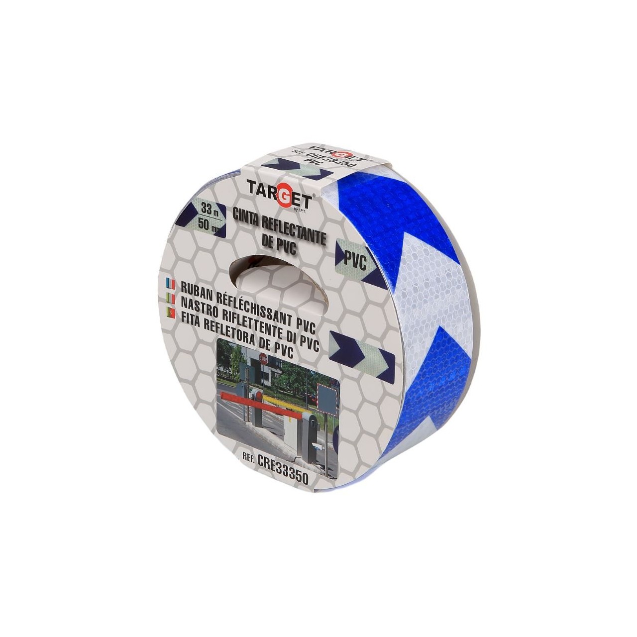 Cinta adhesiva reflectante PVC bicolor flechas blanco-azul