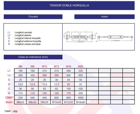 Tensor doble horquilla cincado Tensor doble horquilla cincado