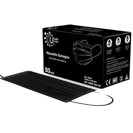 Mascarilla quirúrgica negra IIR (Caja 50 unidades)