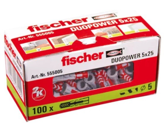 fischer DUOPOWER 8 x 40, caja redonda con 100 tacos fischer universales, de  alto rendimiento de 2 componentes, de plástico para fijación en hormigón,  ladrillo, piedra, cartón yeso y más : : Bricolaje y herramientas