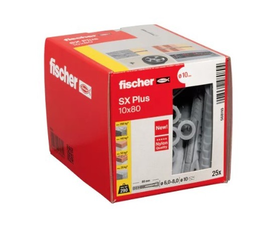 Fischer 100 tacos SX Plus con tornillo de 6 x 30 mm para pared completa,  ladrillo perforado, mampostería, hormigón, para la fijación de candelabros,  muebles, colgantes, estantes, 567621 : : Bricolaje y herramientas