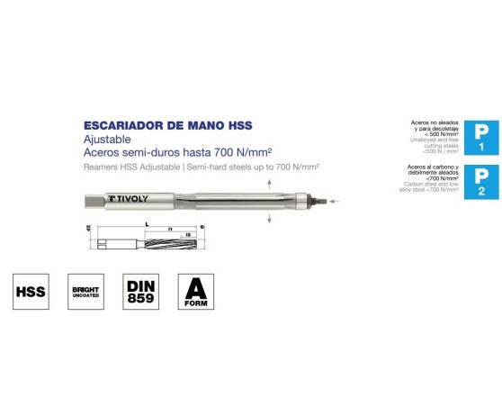 Escariador de mano DIN-859 HSS ajustable