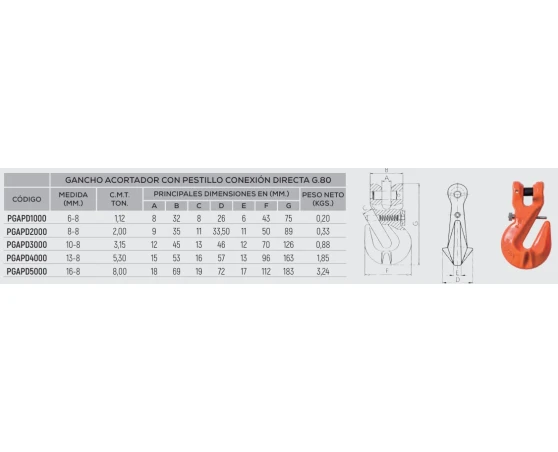 Gancho acortador cadena grado 80