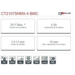 Taladro percutor Crown 20V/4Ah 40/60Nm