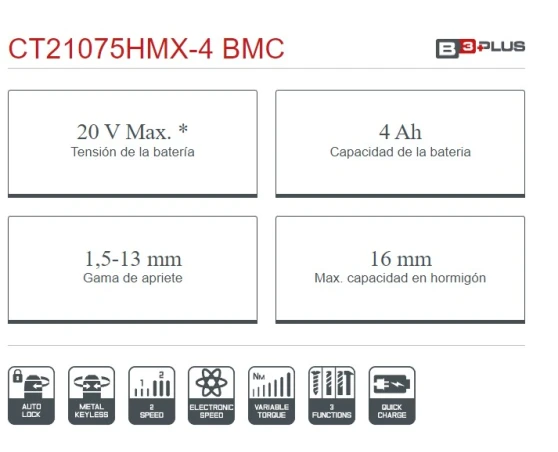 Taladro percutor Crown 20V/4Ah 40/60Nm