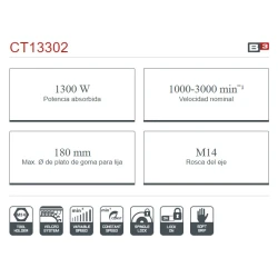 Pulidora eléctrica Crown Ø180mm 1300W Pulidora eléctrica Crown Ø180mm 1300W
