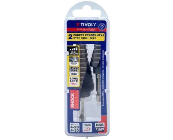 Juego brocas escalonadas HSS Tivoly shock serie Ø4-30 mm