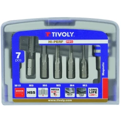 Juego 6 machos de roscar Tivoly HSS hexagonal 1/4"