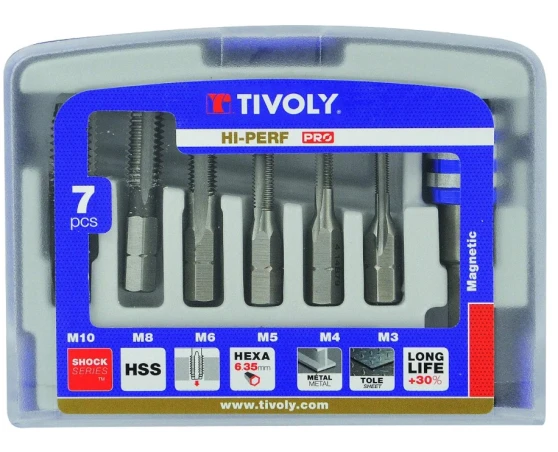 Juego 6 machos de roscar Tivoly HSS hexagonal 1/4"