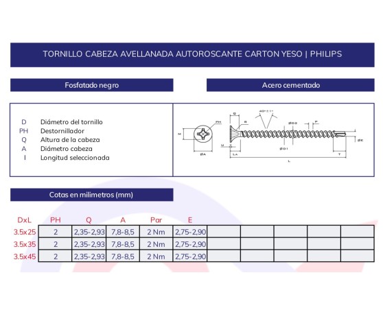 Tornillo fosfatado autoperforante cartón-yeso Tornillo fosfatado autoperforante cartón-yeso