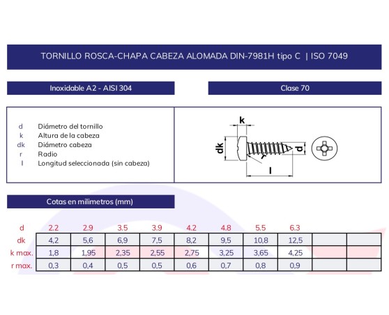 Tornillo Rosca Chapa 7981 4,8x045mm Cinc Index 250 Pz - Masferreteria