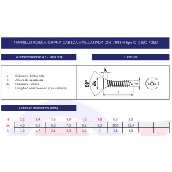 Tornillo rosca chapa DIN-7982 inoxidable
