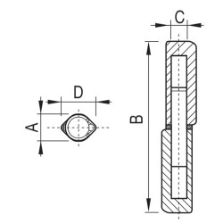 Pernio perfil gota con eje y arandela de latón