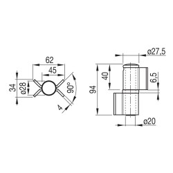 Pernio angular 2 alas en acero