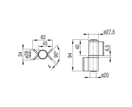 Pernio angular 2 alas en acero