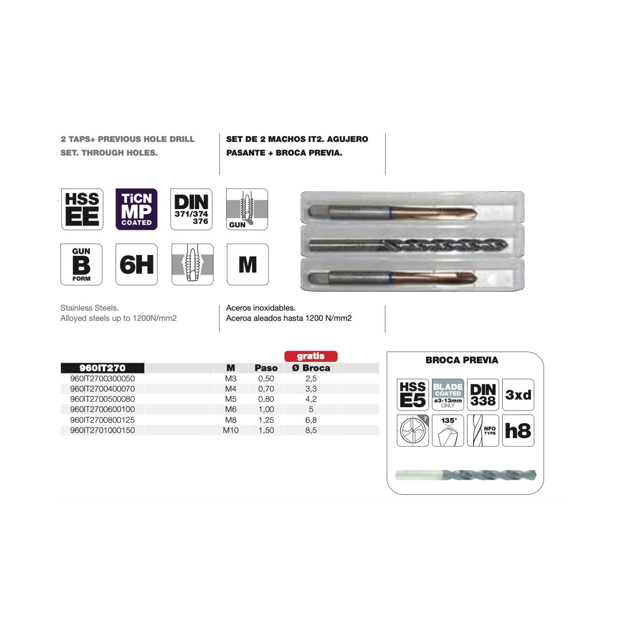 Juego de 2 machos máquina Inox. IT2 + Regalo Broca previa de Tivoly