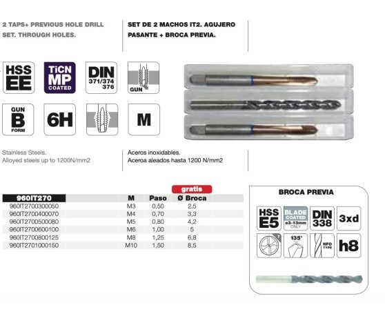 Juego de 2 machos máquina Inox. IT2 + Regalo Broca previa de Tivoly