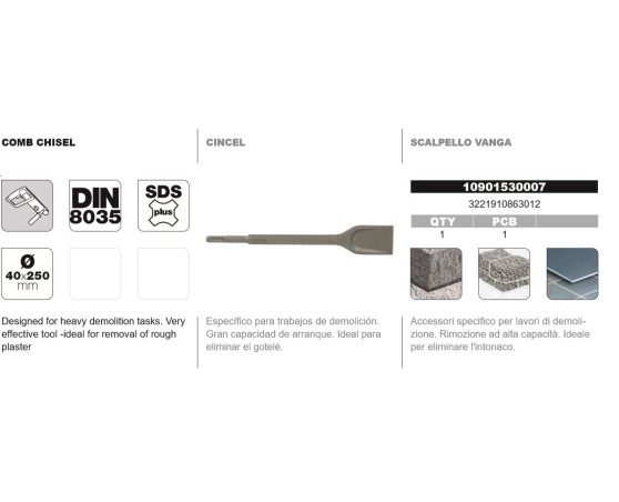Cincel DIN-8035 SDS+ tipo pala Tivoly gotelé