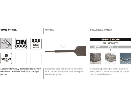 Cincel DIN-8035 SDS+ tipo pala ancha Tivoly gotelé