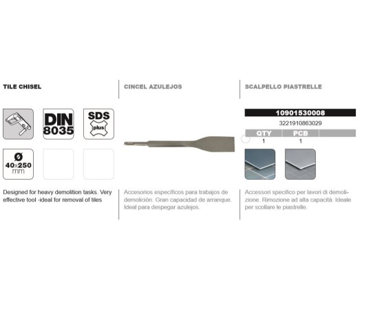 Cincel DIN-8035 SDS+ azulejos Tivoly Cincel DIN-8035 SDS+ azulejos Tivoly