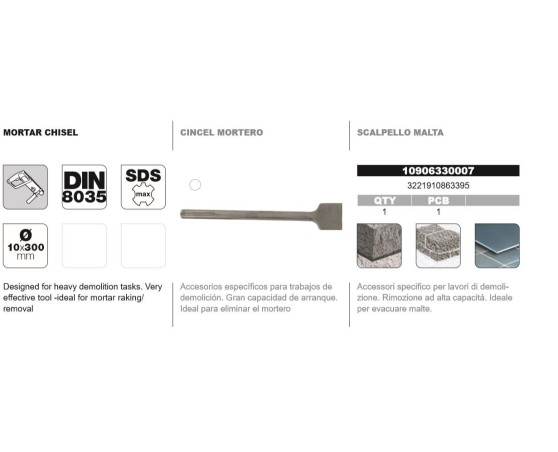 Cincel DIN-8035 SDS-Max Tivoly mortero Cincel DIN-8035 SDS-Max Tivoly mortero
