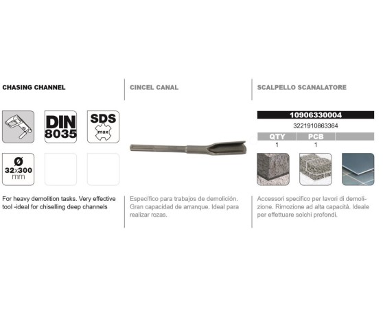 Cincel DIN-8035 SDS-Max tipo canal Tivoly