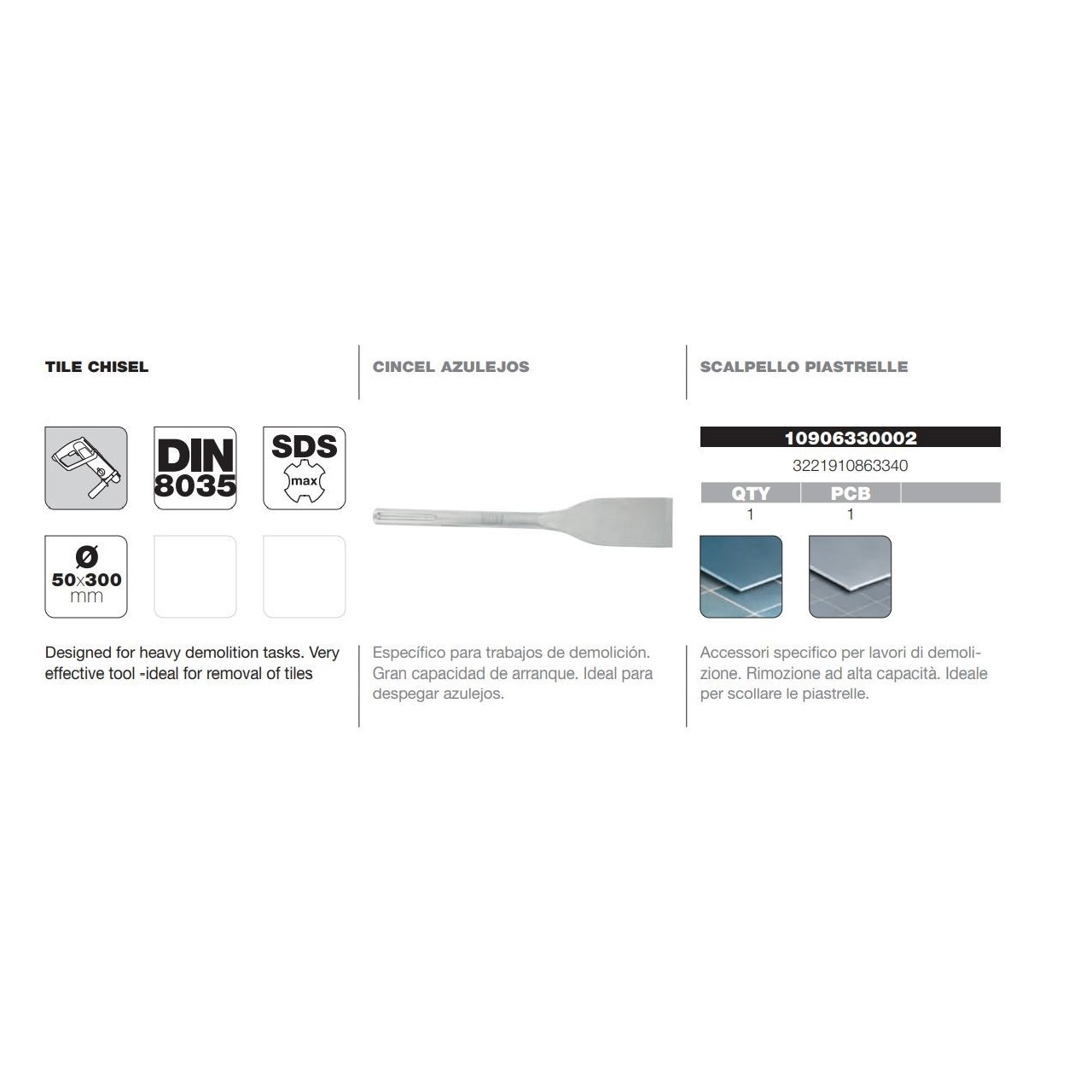 Cincel DIN-8035 SDS-Max azulejos Tivoly