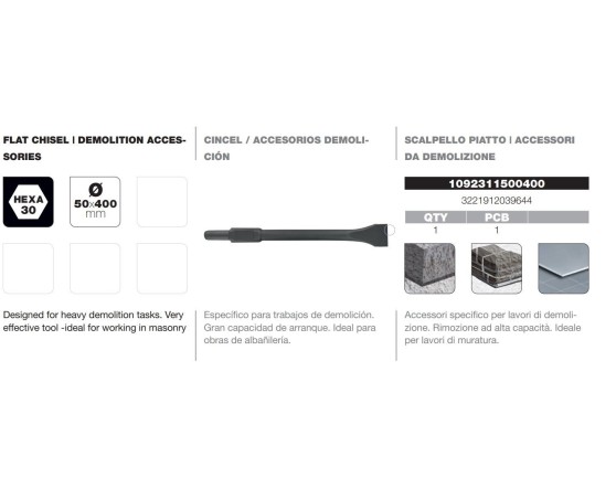 Cincel hexagonal 30mm pala ancha Tivoly