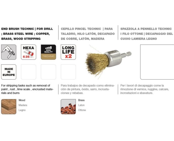 Cepillo cilíndrico pincel Tivoly hilo ondulado latón